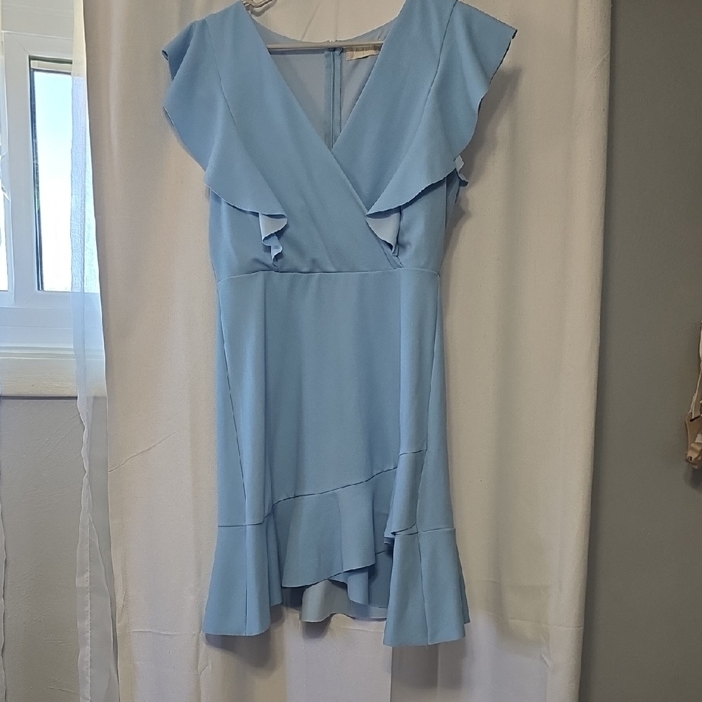 Altar'd State Asymmetrical Ruffle Dress in Light Blue
